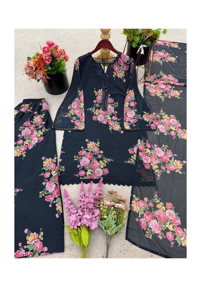 Malishka Export Faux Georgette Printed Kurta Pant Set for Women - Image 2